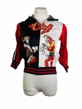 Rare COOGI Red, White & Black Full Zip Hooded Varsity Jacket - Size 5/6